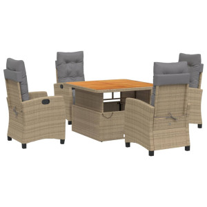 5 pcs conjunto de jantar p/ jardim com almofadões vime PE bege H