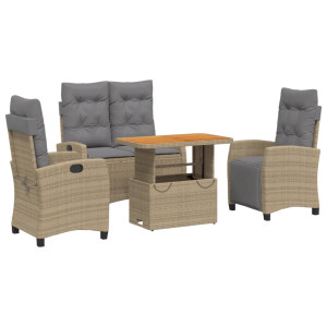 4 pcs conjunto de jantar p/ jardim c/ almofadões vime PE bege H
