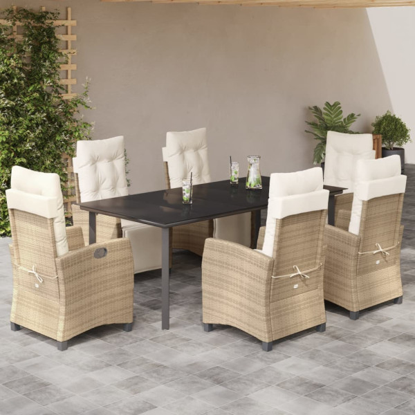 Set comedor de jardín 7 pzas con cojines ratán sintético beige D