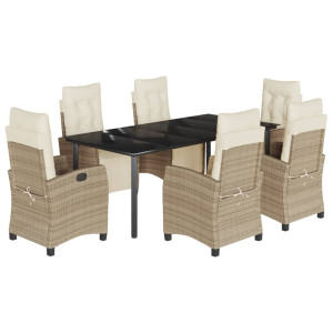 Set comedor de jardín 7 pzas con cojines ratán sintético beige H
