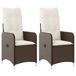 Sillones reclinables jardín con cojines marrones 2 uds ratán PE H