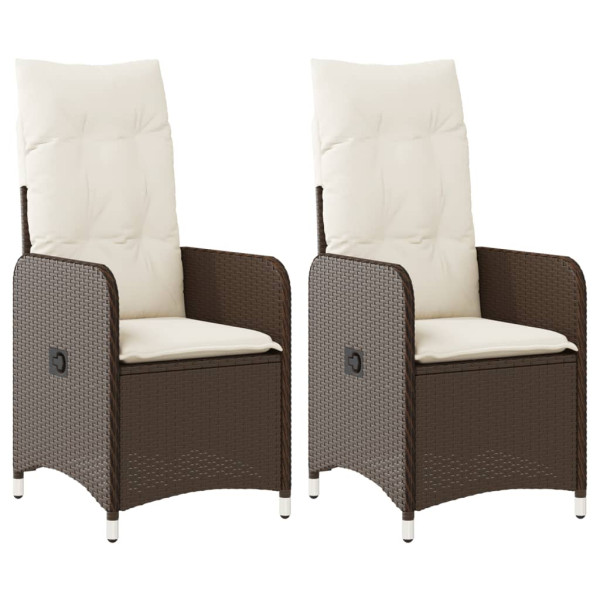 Sillones reclinables jardín con cojines marrones 2 uds ratán PE M 2