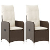 Sillones reclinables jardín con cojines marrones 2 uds ratán PE 2