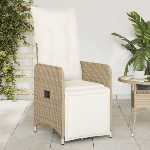 Sillones reclinables de jardín con cojines beige 2 uds ratán PE D