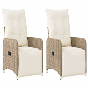 Sillones reclinables de jardín con cojines beige 2 uds ratán PE H