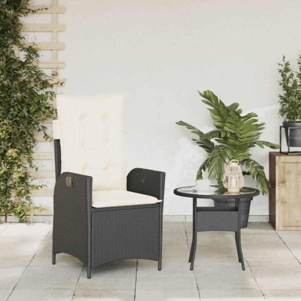 Sillón reclinable de jardín con cojines ratán sintético negro M 3