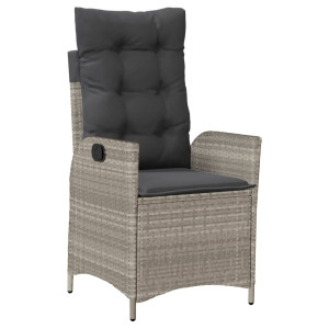 Sillón de jardín reclinable con cojines ratán PE gris claro H
