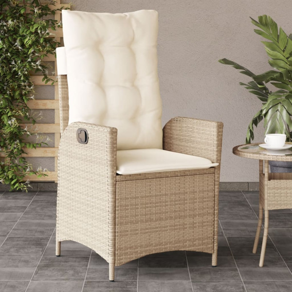 Silla de jardín reclinable con cojines ratán sintético beige D
