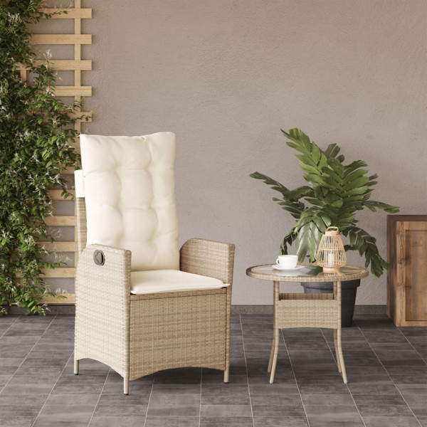 Silla de jardín reclinable con cojines ratán sintético beige M 3