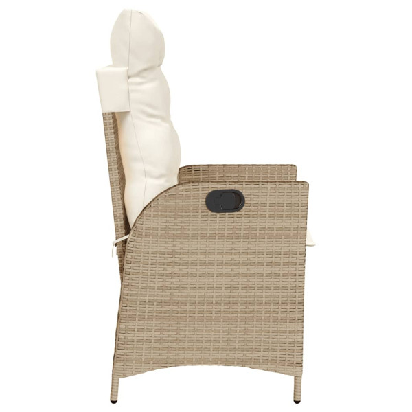 Silla de jardín reclinable con cojines ratán sintético beige M 5
