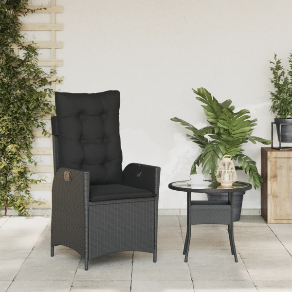 Sillón reclinable de jardín con cojines ratán sintético negro M 3