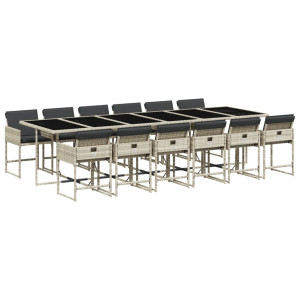 13 pcs conj. jantar jardim c/ almofadões vime PE cinzento-claro H