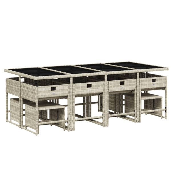 Set comedor jardín y cojines 13 pzas ratán sintético gris claro M 4