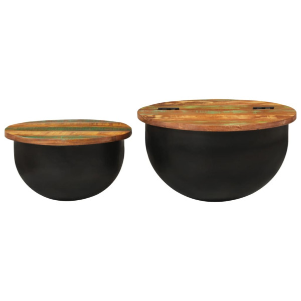 2 pcs conj. de mesas de centro madeira recuperada maciça preto M 4