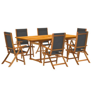 7 pcs conjunto de jantar para jardim acácia maciça e textilene H