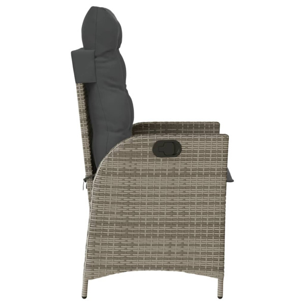 Sillón reclinable de jardín con cojines ratán sintético gris M 5