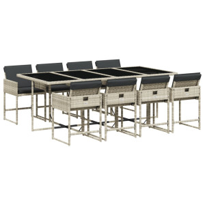 Set comedor de jardín 9 pzas cojines ratán sintético gris claro H