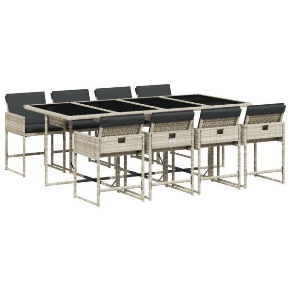 Set comedor de jardín 9 pzas cojines ratán sintético gris claro M 2