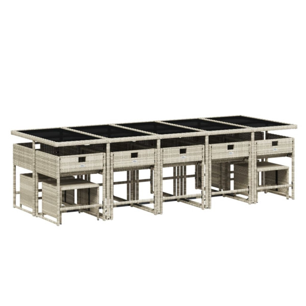 Set comedor jardín y cojines 15 pzas ratán sintético gris claro M 4