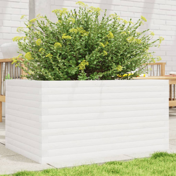 Jardinera de madera maciza de pino blanco 90x60x46 cm D