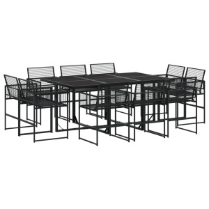 11 pcs conjunto de jantar para jardim vime PE preto H