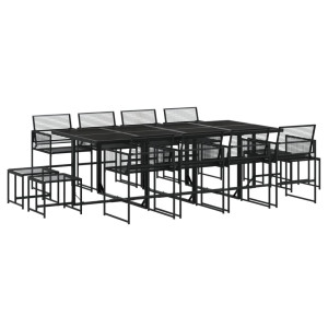 13 pcs conjunto de jantar p/jardim vime PE preto H