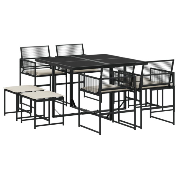 Set de comedor de jardín 9 pzas y cojines ratán sintético negro M 2