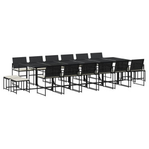 Set de muebles jardín 17 pzas con cojines ratán sintético negro H