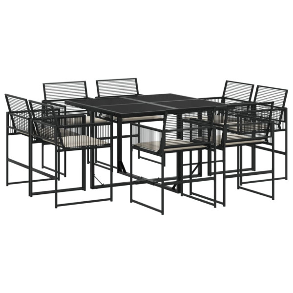 Set de comedor de jardín 9 pzas y cojines ratán sintético negro M 2