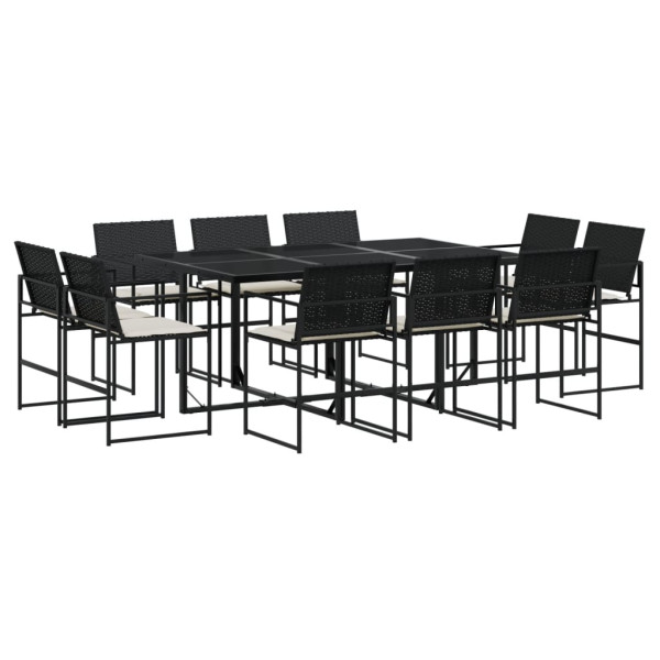 Set de comedor jardín 11 pzas con cojines ratán sintético negro M 2