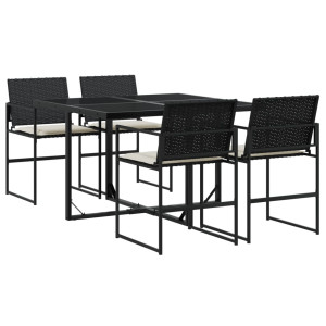 Set de muebles jardín 5 pzas con cojines ratán sintético negro H