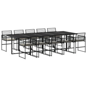 11 pcs conjunto de jantar p/ jardim c/ almofadões vime PE preto H