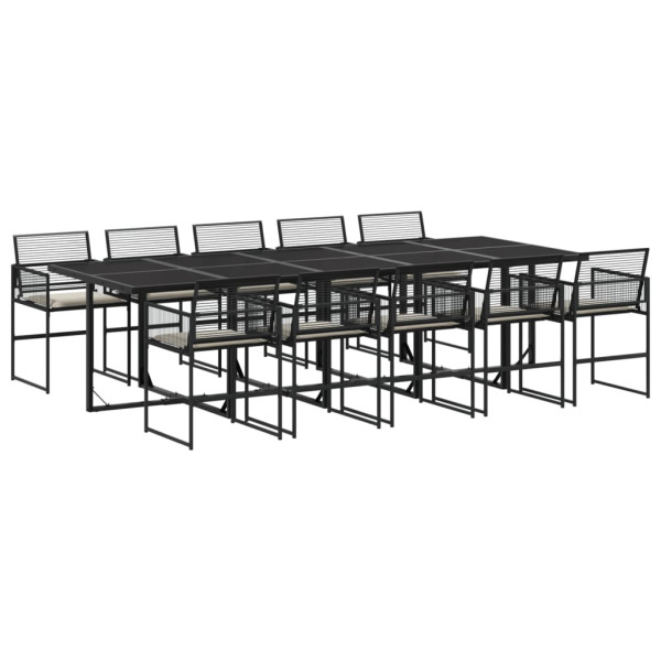 Set de comedor jardín 11 pzas con cojines ratán sintético negro M 2