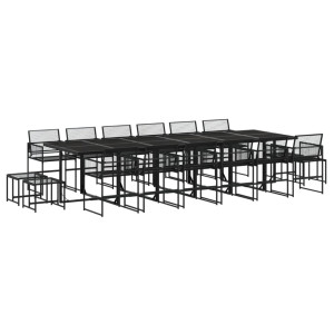 17 pcs conjunto de jantar p/ jardim vime PE preto H