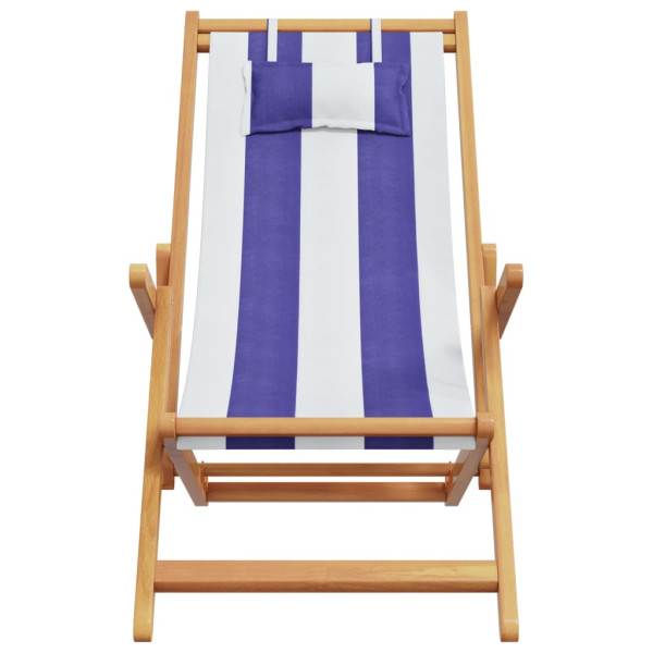 Silla playa plegable madera maciza eucalipto y tela azul blanco M 4