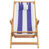 Silla playa plegable madera maciza eucalipto y tela azul blanco 4
