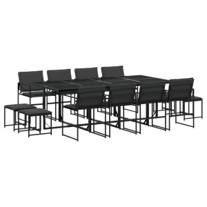 13 pcs conj. de jantar p/ jardim c/ almofadões textilene preto H