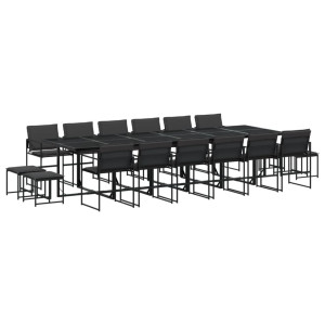17 pcs conj. de jantar p/ jardim c/ almofadões textilene preto H
