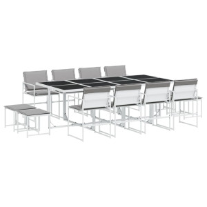 13 pcs conj. de jantar p/ jardim c/ almofadões textilene branco H