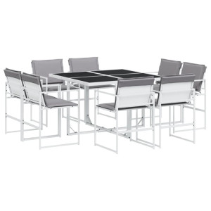9 pcs conj. de jantar p/ jardim c/ almofadões textilene branco H
