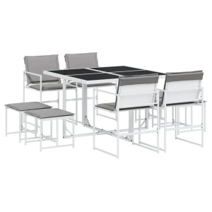 9 pcs conj. de jantar p/ jardim c/ almofadões textilene branco H