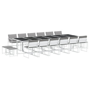 17 pcs conj. de jantar p/ jardim c/ almofadões textilene branco H