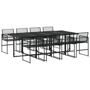 9 pcs conjunto de jantar para jardim vime PE preto H