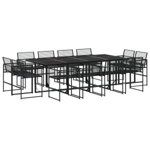 13 pcs conjunto de jantar p/jardim vime PE preto H