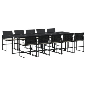 11 pcs conjunto de jantar p/ jardim c/ almofadões vime PE preto H