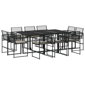 Set de comedor jardín 11 pzas con cojines ratán sintético negro H