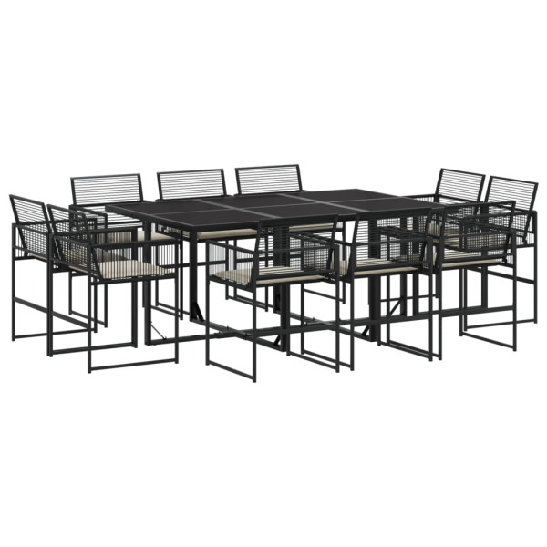 Set de comedor jardín 11 pzas con cojines ratán sintético negro M 2