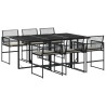 7 pcs conjunto de jantar p/ jardim c/ almofadões vime PE preto 2