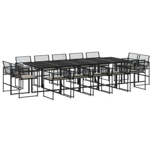 15 pcs conjunto de jantar p/jardim com almofadões vime PE preto H