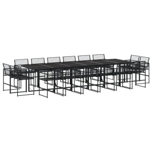 17 pcs conjunto de jantar p/ jardim vime PE preto H